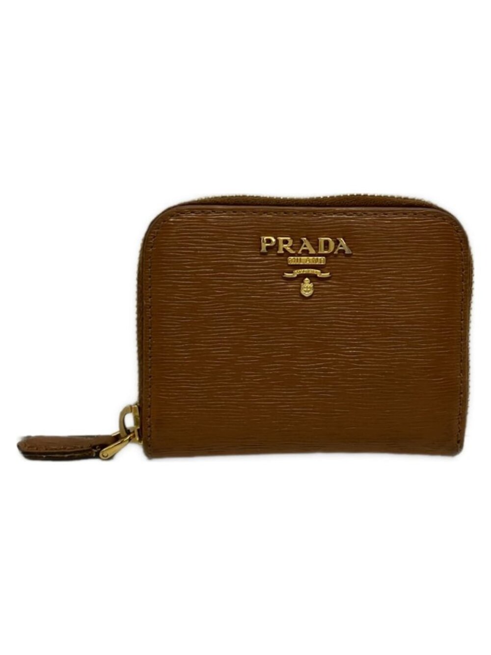 Prada Coin Purse Brown Zip Around Leather